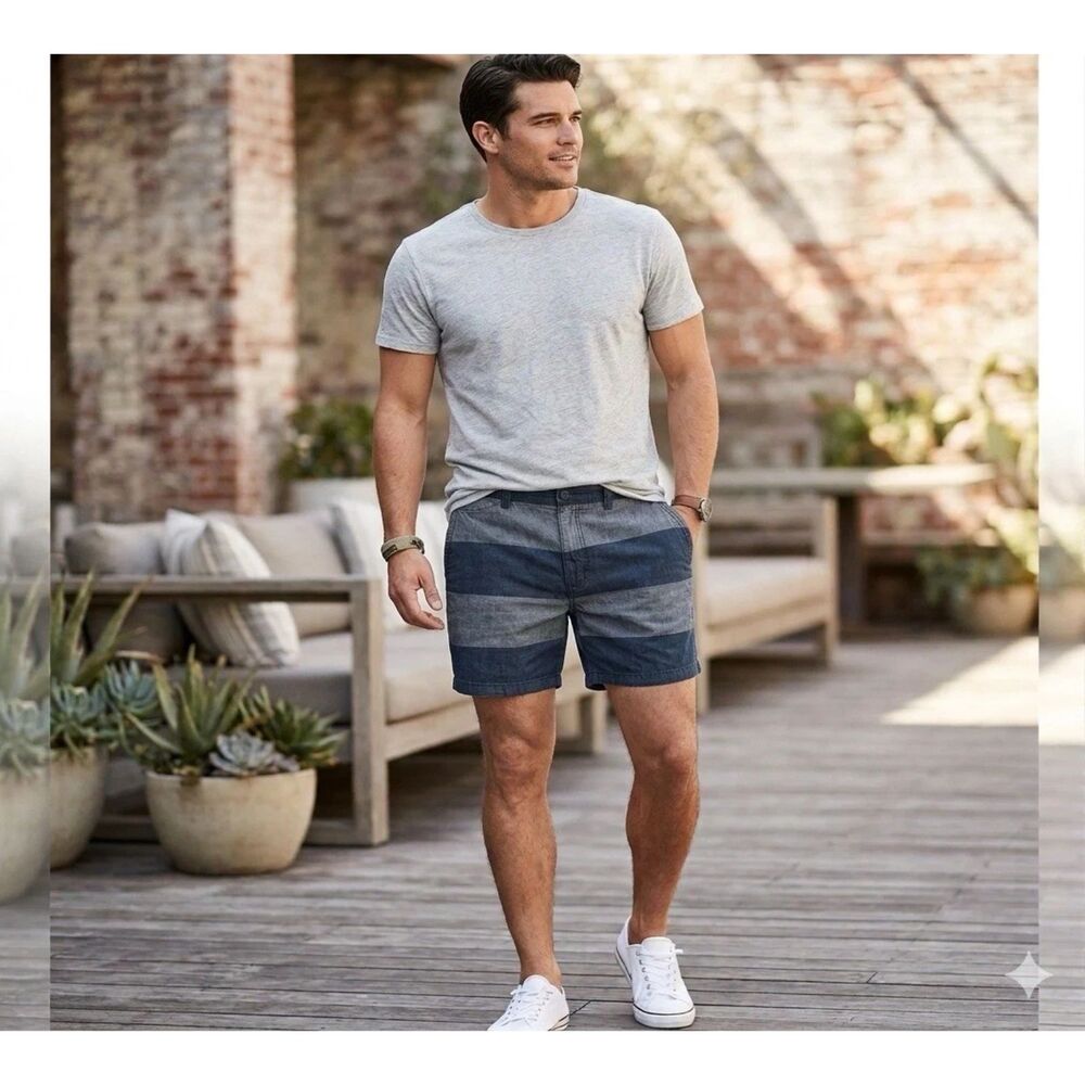 Banana Republic Aiden Shorts Men 36 Blue Color Block Preppy Pockets Resort Beach